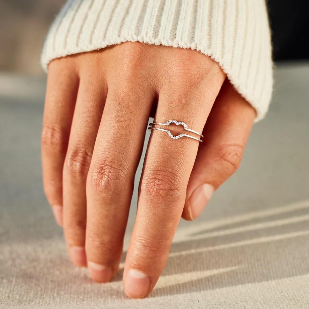 Stackable Heart Rings for Women 925 Sterling Silver Mother Daughter Rings Set for 2 Friendship Rings Promise Rings for Her Cubic Zirconia Eternity Engagement Wedding Band Ring Jewelry