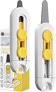 Package Opener Cutter, Small Cute Retractable Box Cutter for Letter & Package Cutting, Magnetic Box Cutters with Non-Stick Fluorine Coated Serrated Safety Blade for Office, Home (2 Pack)