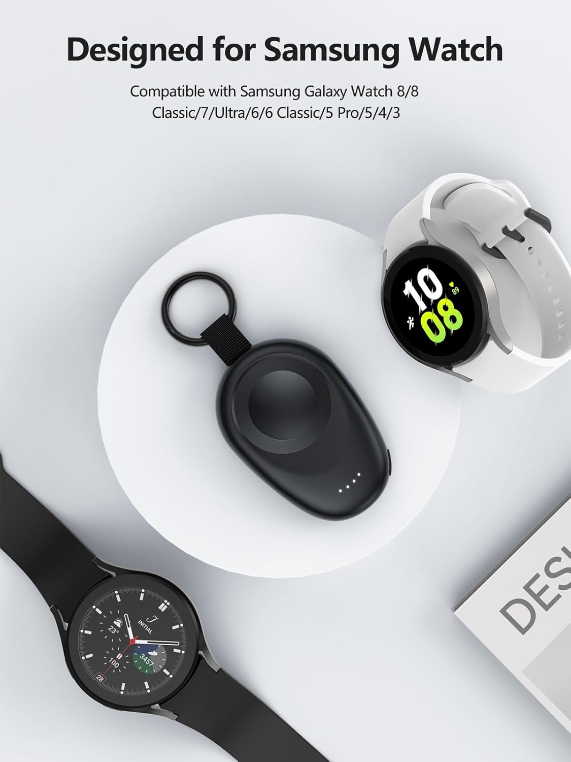 GagaKing Portable Charger for Samsung Galaxy Watch 8/8 Classic/7/Ultra/6/6 Classic/5 Pro/4/3, Active2/1, 1400mAh Fast Charging Portable Wireless Power Bank, Magnetic Travel Car Keychain Charger - Image 2