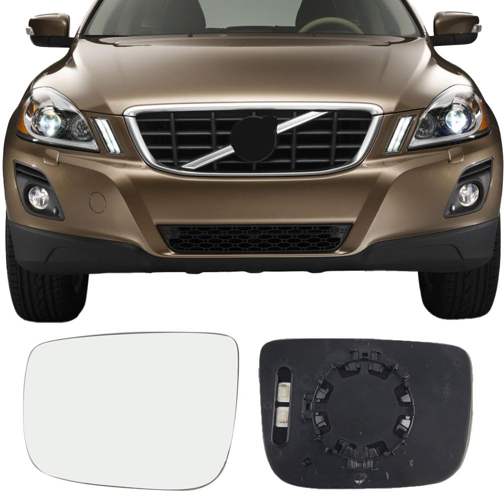 Driver Side Mirror Replacement Glass for Volvo XC60 2010-2017,Backing Plate Power Heated Left Side View Mirror Glass for Volvo XC60 2010 2011 2012 2013 2014 2015 2016 2017