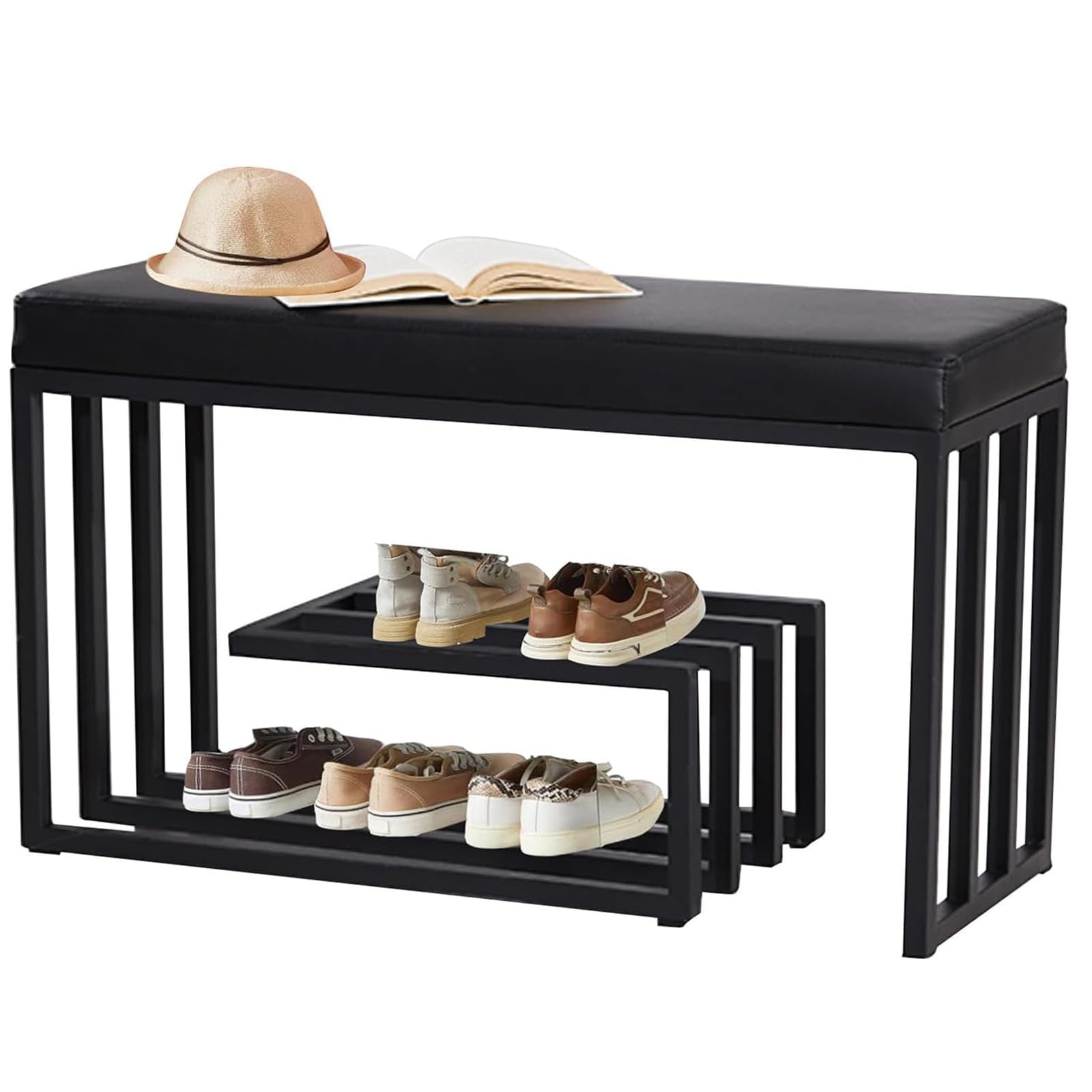 Banc à chaussures 2 en 1 avec rangement rembourré pour optimiser le couloir