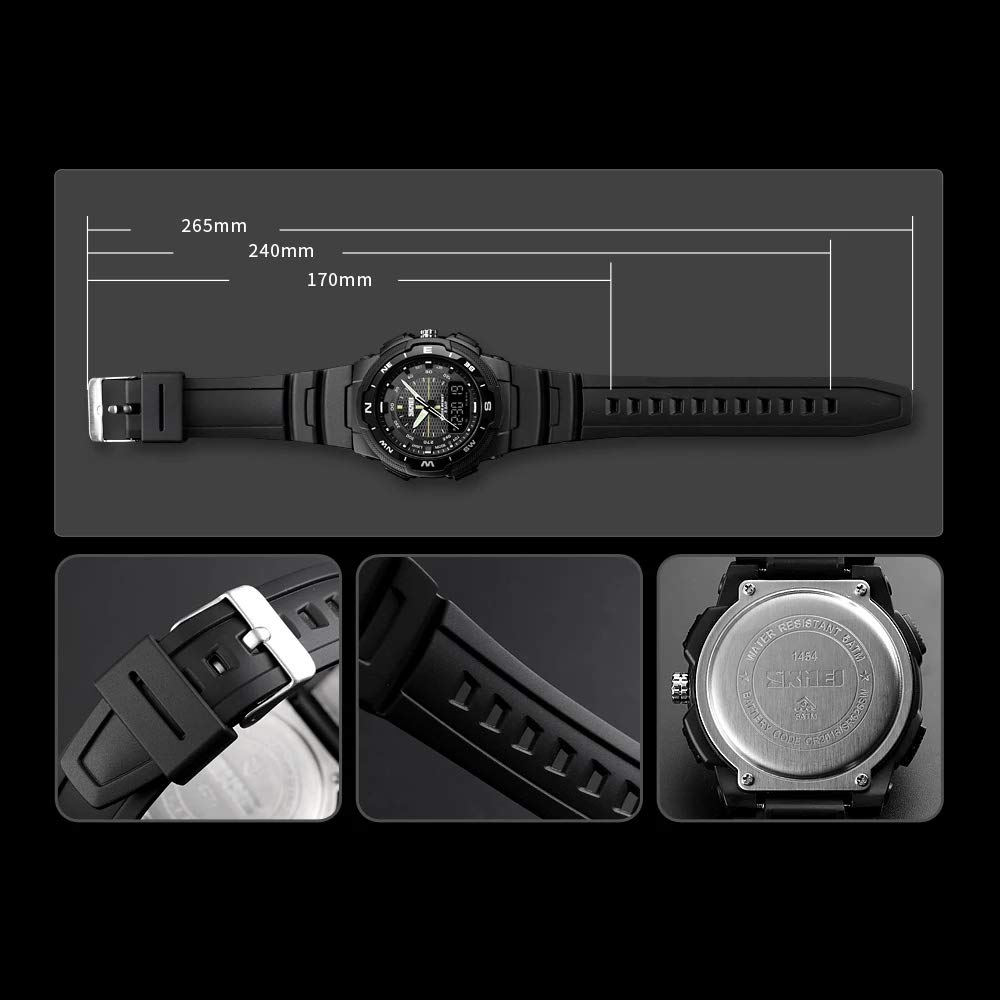 MASTOP Reloj de cuarzo de doble pantalla para hombre, a prueba de golpes e impermeable, con pantalla LED, reloj deportivo al aire libre