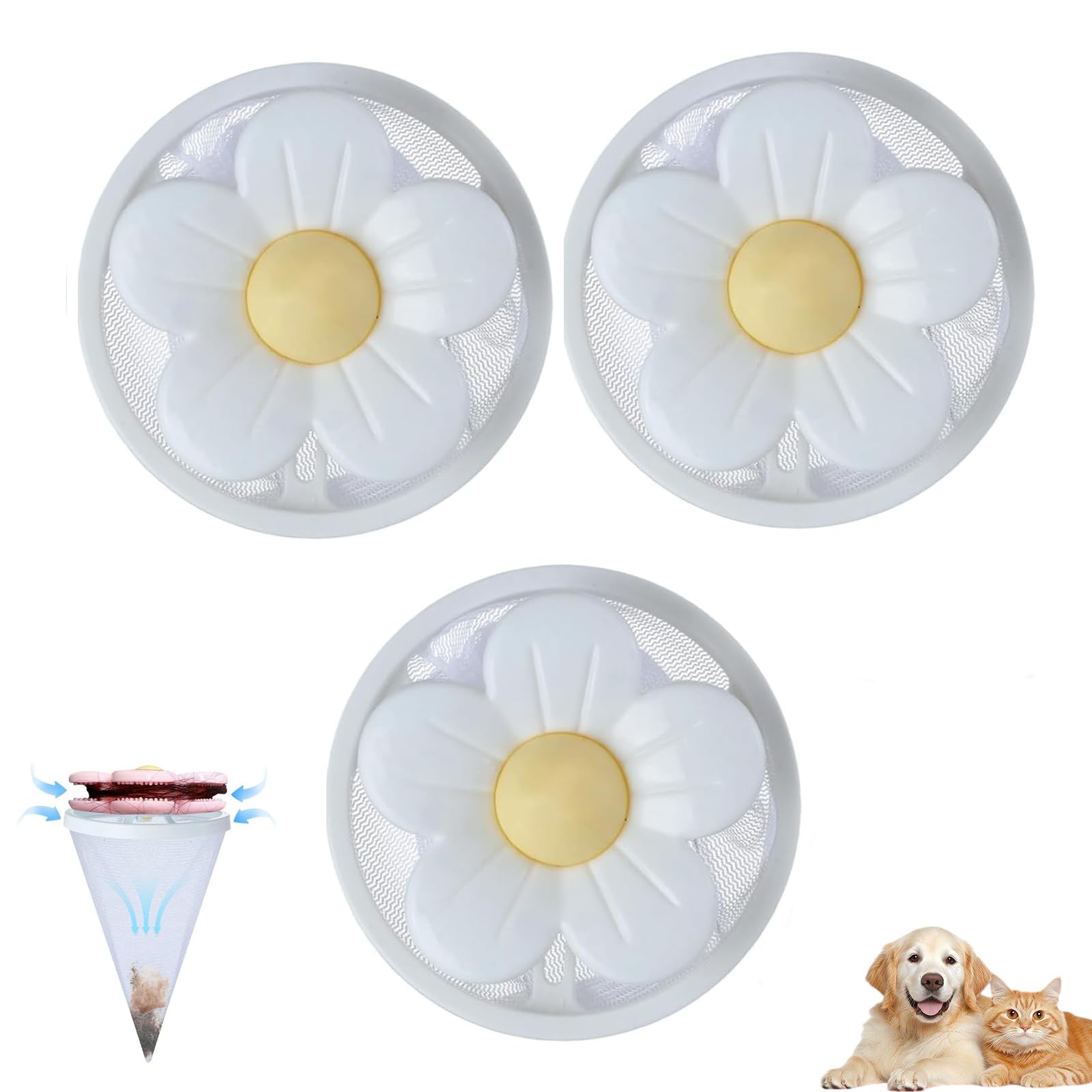 Pet Hair Remover Washing Machine, 2026 New Washing Machine Hair Catcher, Reusable Floating Lint Mesh Bag For Laundry Floating Hair Filtering Mesh Removal (WHITE)