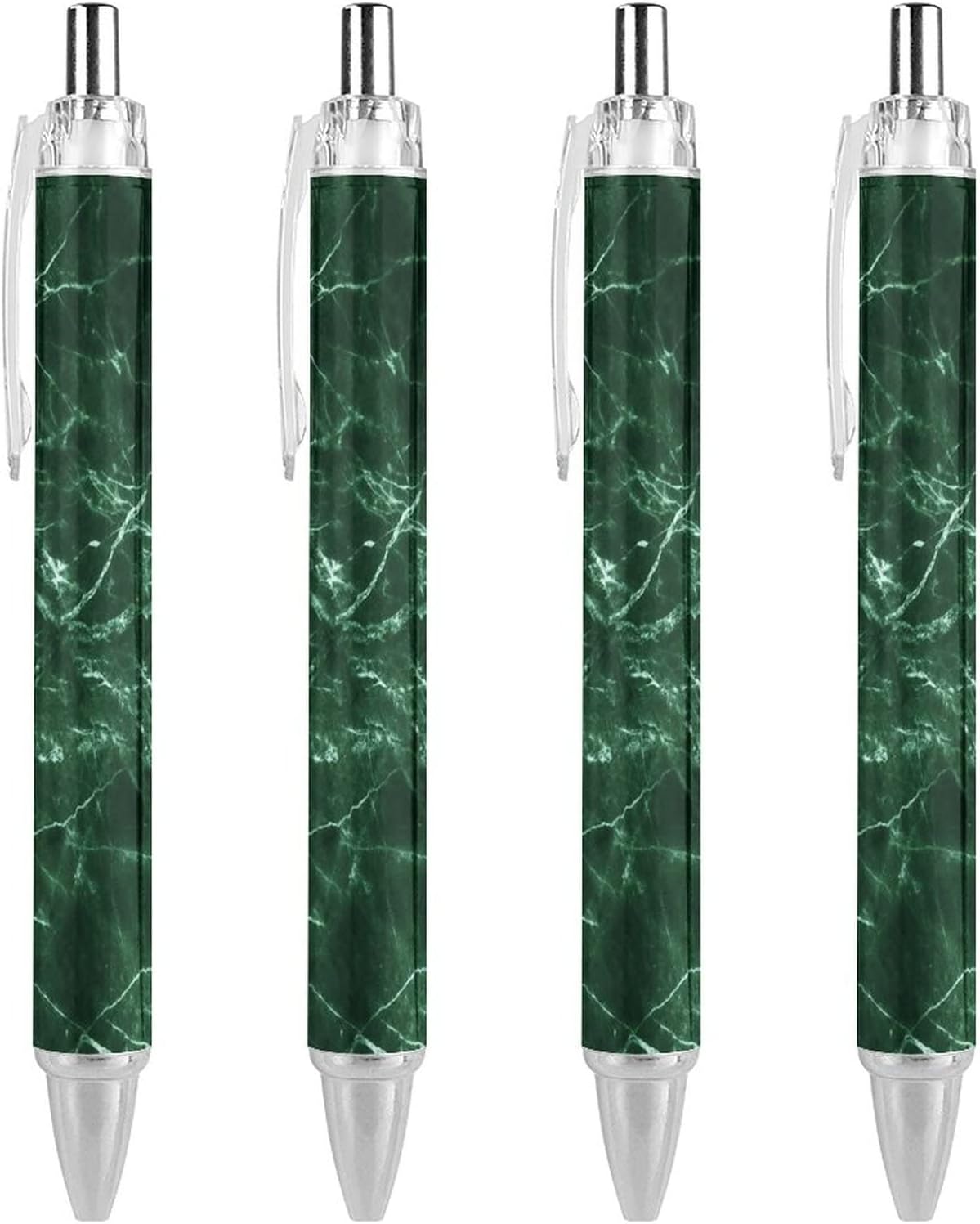 Green Marble Ballpoint Pens 0.5mm Fine Point Roller Retractable Black Ink Pens for Writing 4 PCS