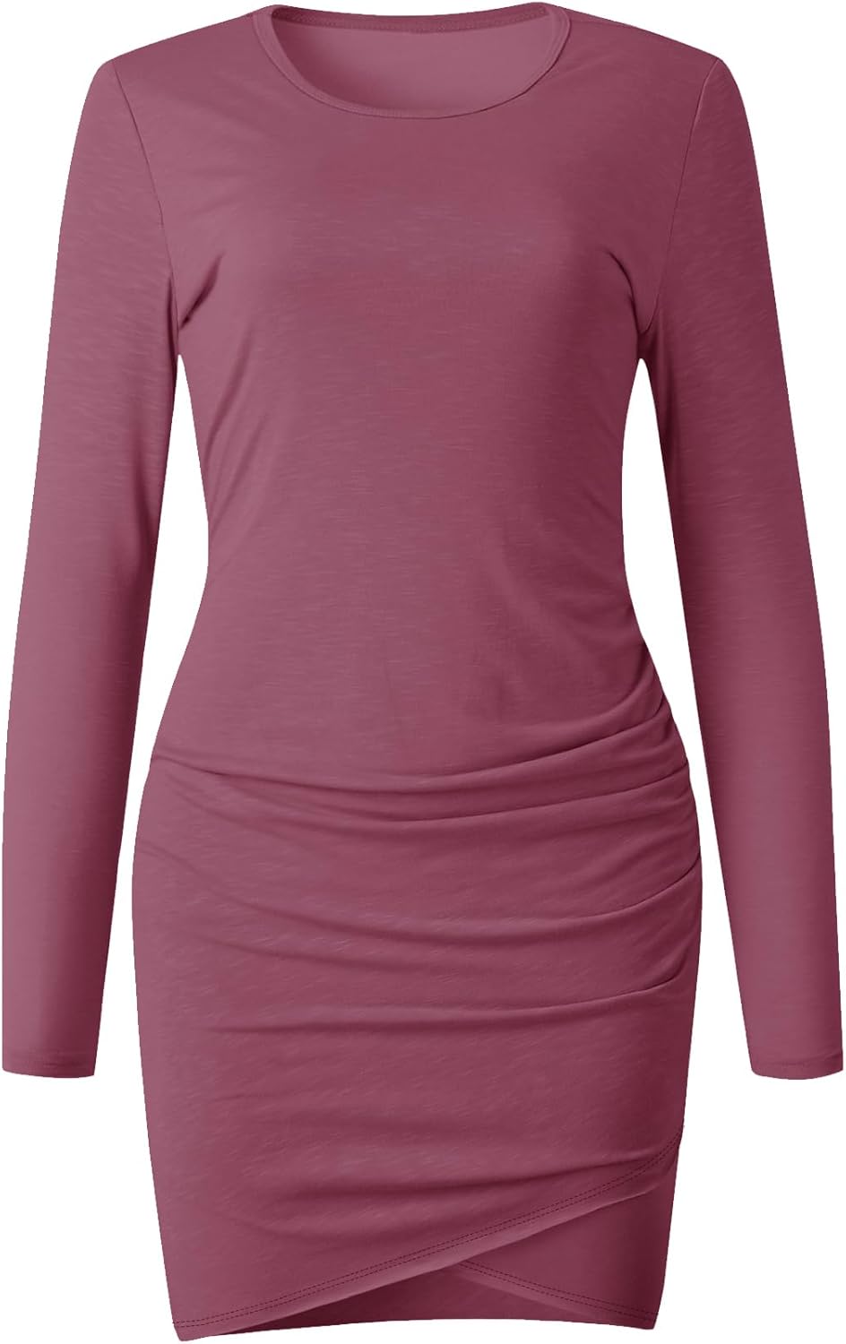 AUXDIO Women Bodycon Long Sleeve Dresses Casual Ruched Wrap 2026 Spring Fall Party Club Mini Dress - Image 5