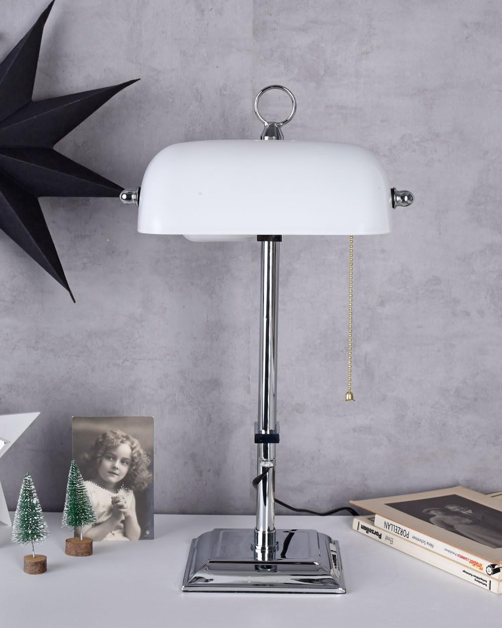 Lampa bankierska lampa biurkowa (bez żarówki) styl secesyjny biały i srebrny 48 cm lampa bankierska xcl121 Palazzo ekskluzywny