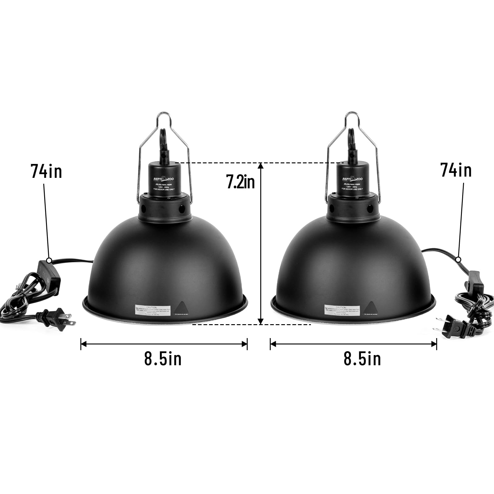 REPTI ZOO Reptile Light Fixture 2 Pack, 8.5inch Deep Dome Reptile Heat Lamp with Separate Switch and Hook, Basking Light Fixture for Bearded Dragon Snake Lizard, Suitable for E26 Bulbs Up to 150W - image 6