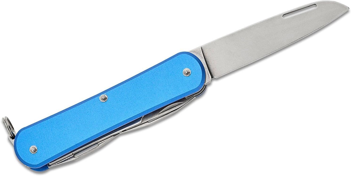 Fox Knives Vulpis FX-VP130-F4 Slipjoint Folding Knife 4-in-1 Multitool 2.17in Blade, Bottle Opener, Can Opener, Flat Head Screwdriver, Scissors - Compact Versatile Minimalist Pocket Knife (Sky Blue)