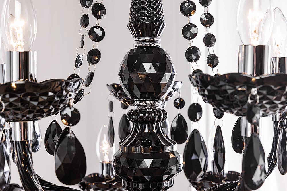 Riess Ambiente 15-flammiger Design Kronleuchter BLACK CRYSTAL Acryl schwarz 15-armig Lüster Lampen Hängeleuchte Deckenlampe