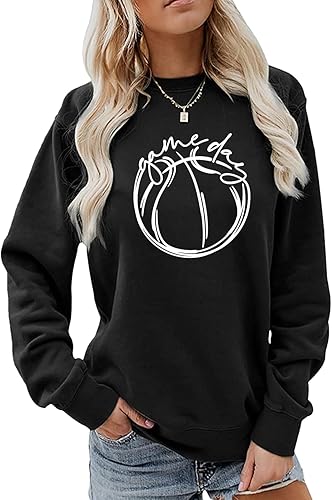 Sudadera para el día del partido, sudadera de baloncesto para mamá, sudadera casual con cuello redondo para mujer, divertida camiseta para amantes