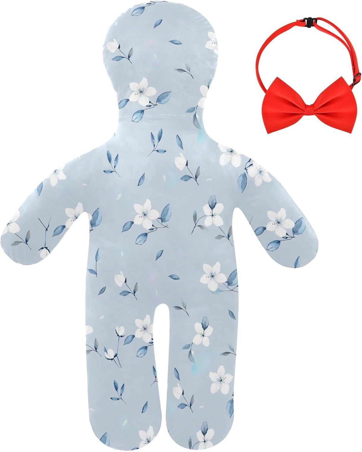 Blue Background with White Flowers Human-Shaped Pillow Soft Body Pillows Washable Velvet Pillows for Anxiety Relief Sleeping Cuddling & Support