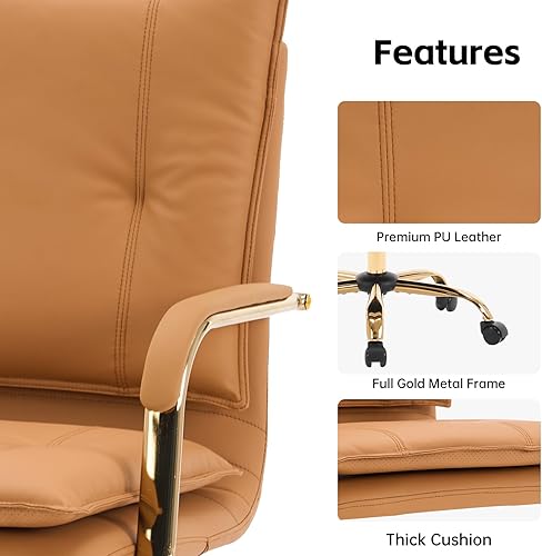 Miniatura 7 de Silla de oficina ergonómica de cuero con respaldo medio, moderna silla ejecutiva tapizada, diseño giratorio ajustable con patas y reposabrazos