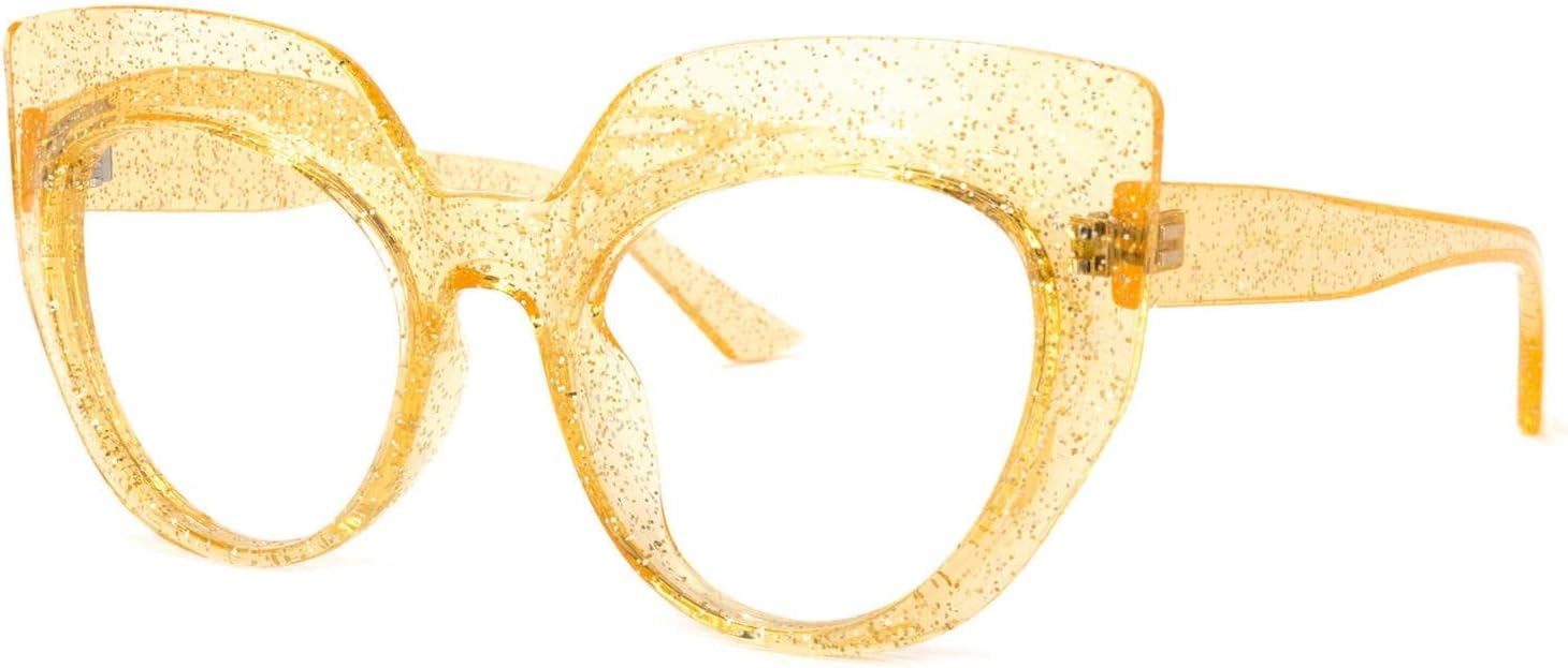 VOOGLAM Oversized Thick Cat Eye Blue Light Blocking Glasses, Fashion Vintage Frame Fake Glasses for Women Cortney