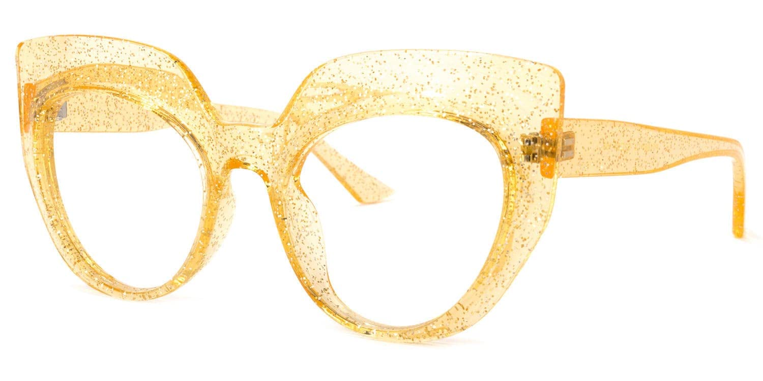 VOOGLAM Oversized Thick Cat Eye Blue Light Blocking Glasses, Yellow Fashion Vintage Frame Fake Glasses for Women Cortney…