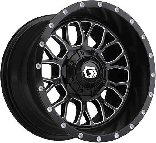 GTW Helix - Rueda de aluminio para carrito de golf de 12 pulgadas de 12 x 7 pulgadas, 4-4 pernos  desplazamiento 34 (negro matemecanizado)