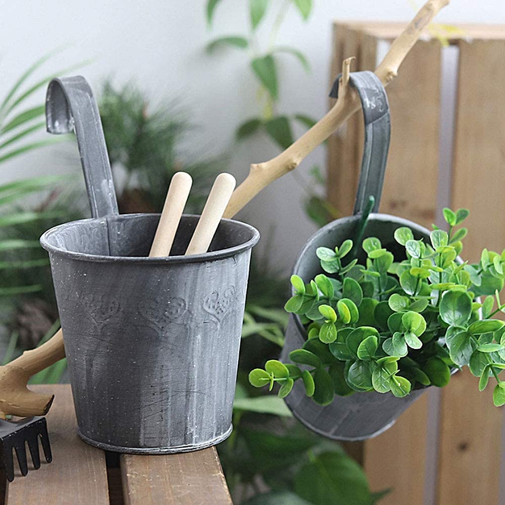 Lot De 4 Seaux Vintage Rétro En Métal - Décoration Murale Intérieur Extérieur Jardin