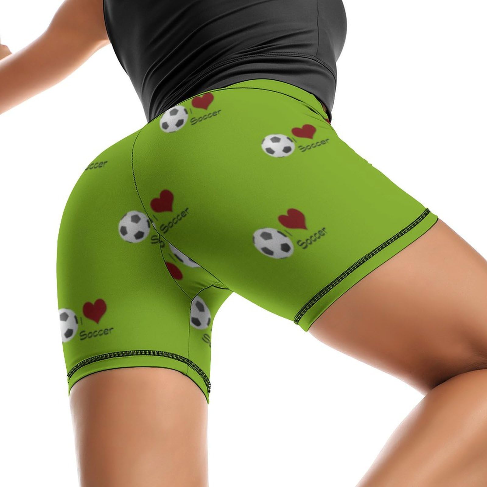 JYYAU Soccer Cartoon Pattern High Waist Yoga Shorts for Women Athletic Shorts Leggings Running Pants Black