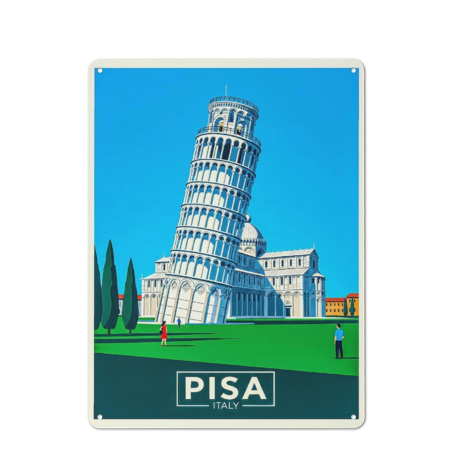 Junmoney Style-19 Metal Wall Sign 40X30cm Featuring Leaning Tower Of Pisa Travel (2) For Workshop Wall, For Room Styling Across Workshops And Hobby Rooms