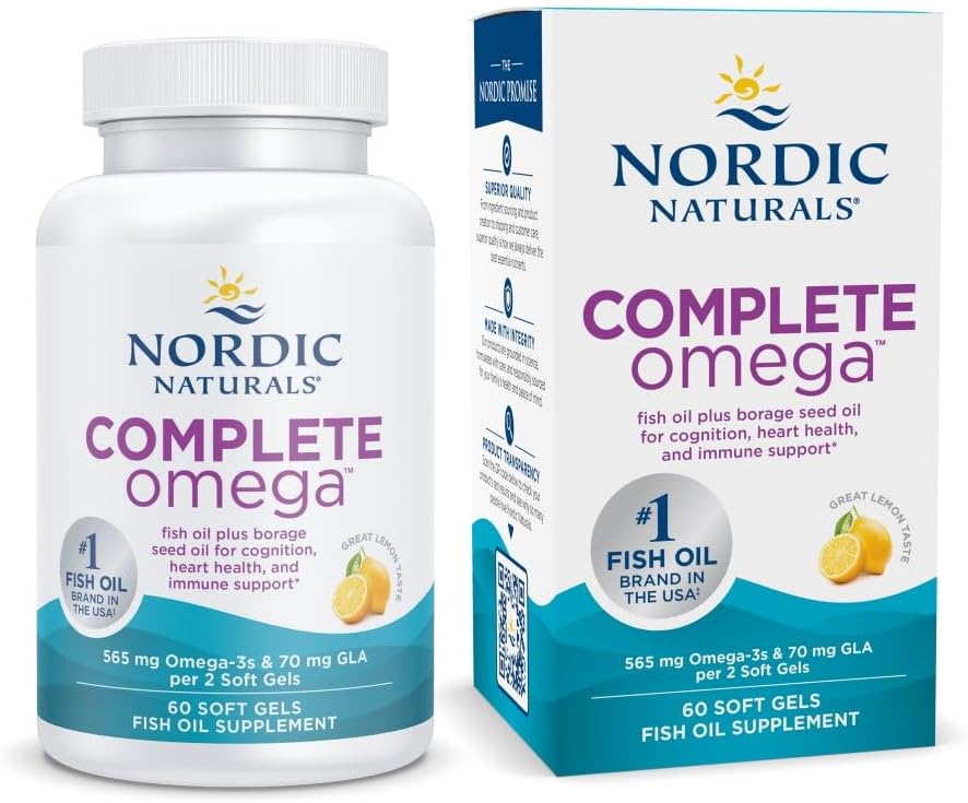 Nordic Naturals Complete Omega, Lemon Flavor – 60 Soft Gels – 565 mg Omega-3 – EPA & DHA with Added GLA – Healthy Skin, Cognition, Positive Mood – Non-GMO – 30 Servings Nordic Naturals Complete Omega, Lemon Flavor – 60 Soft Gels – 565 mg Omega-3 – EPA & DHA with Added GLA – Healthy Skin, Cognition, Positive Mood – Non-GMO – 30 Servings