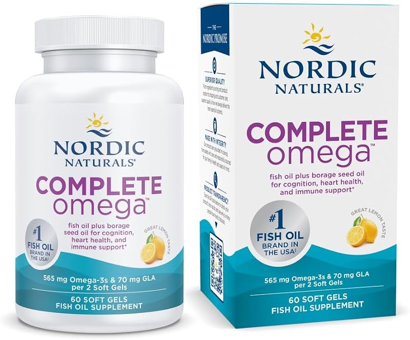 Nordic Naturals Complete Omega-3, w/EPA, DHA, & GLA, Lemon - 30 Softgels | 565mg Omega-3 per serving. Supports healthy skin, cognition & positive mood. Non-GMO. 30 servings per bottle.