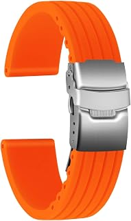 Silicone Watch Strap Replacement Rubber Watch Band Waterproof Stripe Pattern - 16mm, 18mm, 20mm, 22mm, 24mm Watch Bracelet with Stainless Steel Deployment Buckle