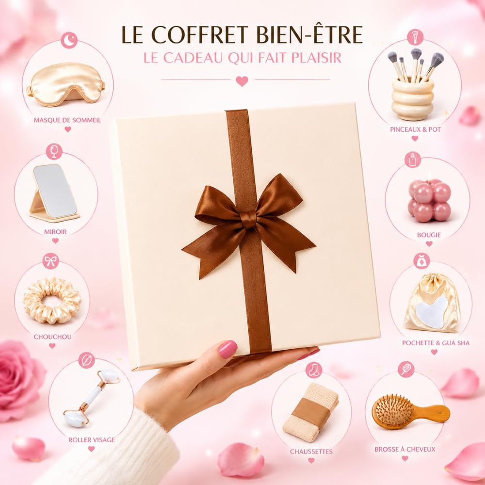 Coffret cadeau femme Luxe - Box beauté bien-être et spa 11 pièces- Idée cadeau anniversaire femme, amie, maman, mamie, collègue, maîtresse - Coffret relaxation premium
