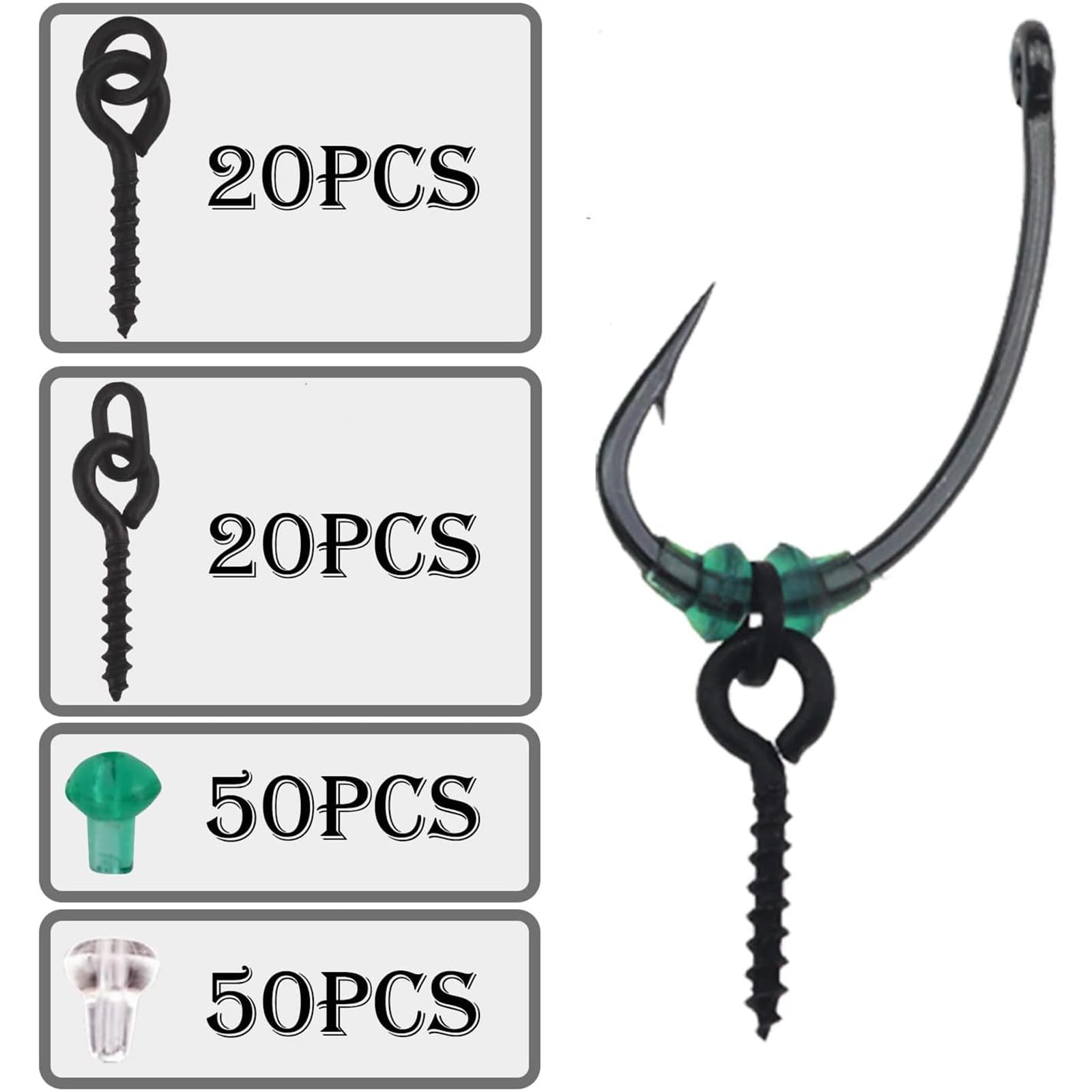 FYSL Juego de 140 anzuelos de pesca, 40 unidades, rosca, 100 unidades, topes de anzuelos, ganchos de pesca, círculos ovalados, anzuelos de pesca, accesorios para aparejos de pesca