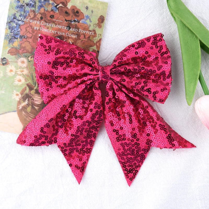 Glitter Sparkle Bow Hair Clips Accessories for Girls Women Sequin Hair Bow Hair Accessories for Women Teenagers Rose Red Sparkling Bowknot Bobby Pin Y2k Sparkly Hairpins for Party Prom - Image 2