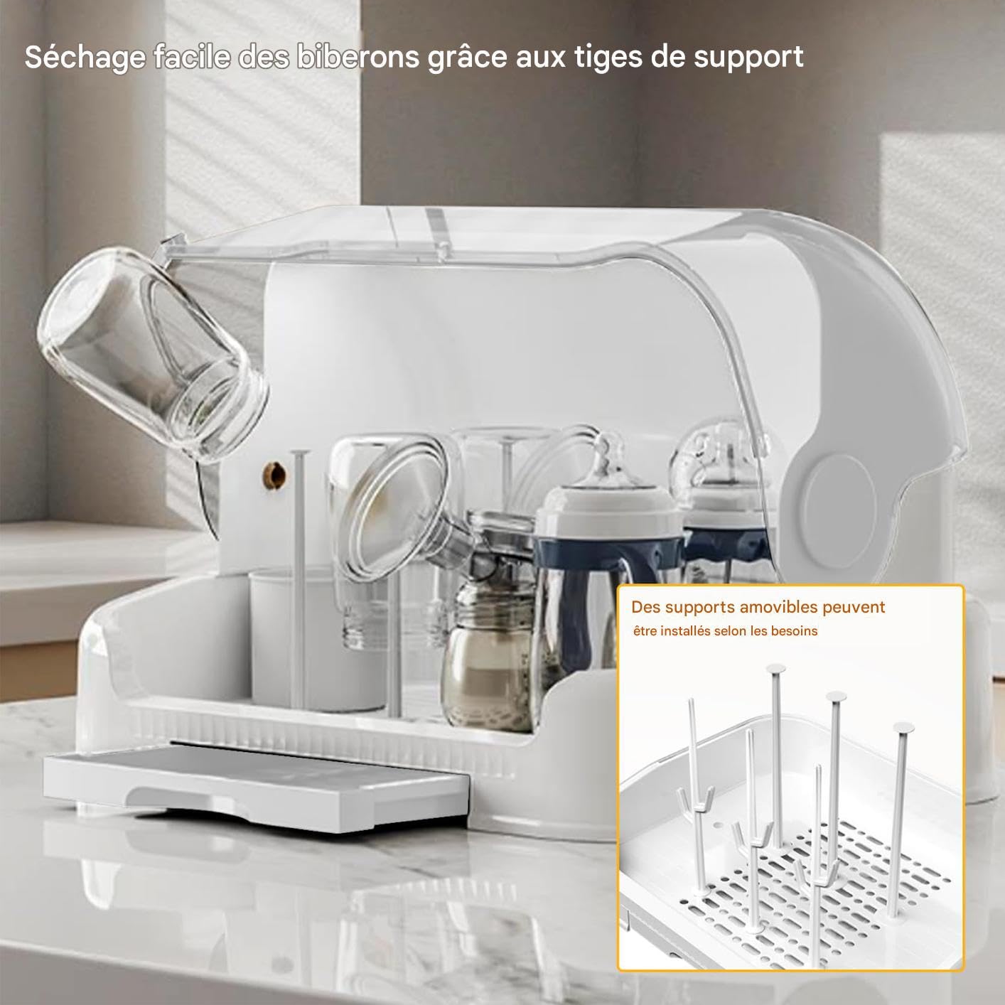 Générique Organisateur De Biberons - Rangement Séchage Boîte Organisatrice pour Biberons - Séchage Anti-Poussière pour Plan de Toilette Cuisine Salle de Bain Multi Usage