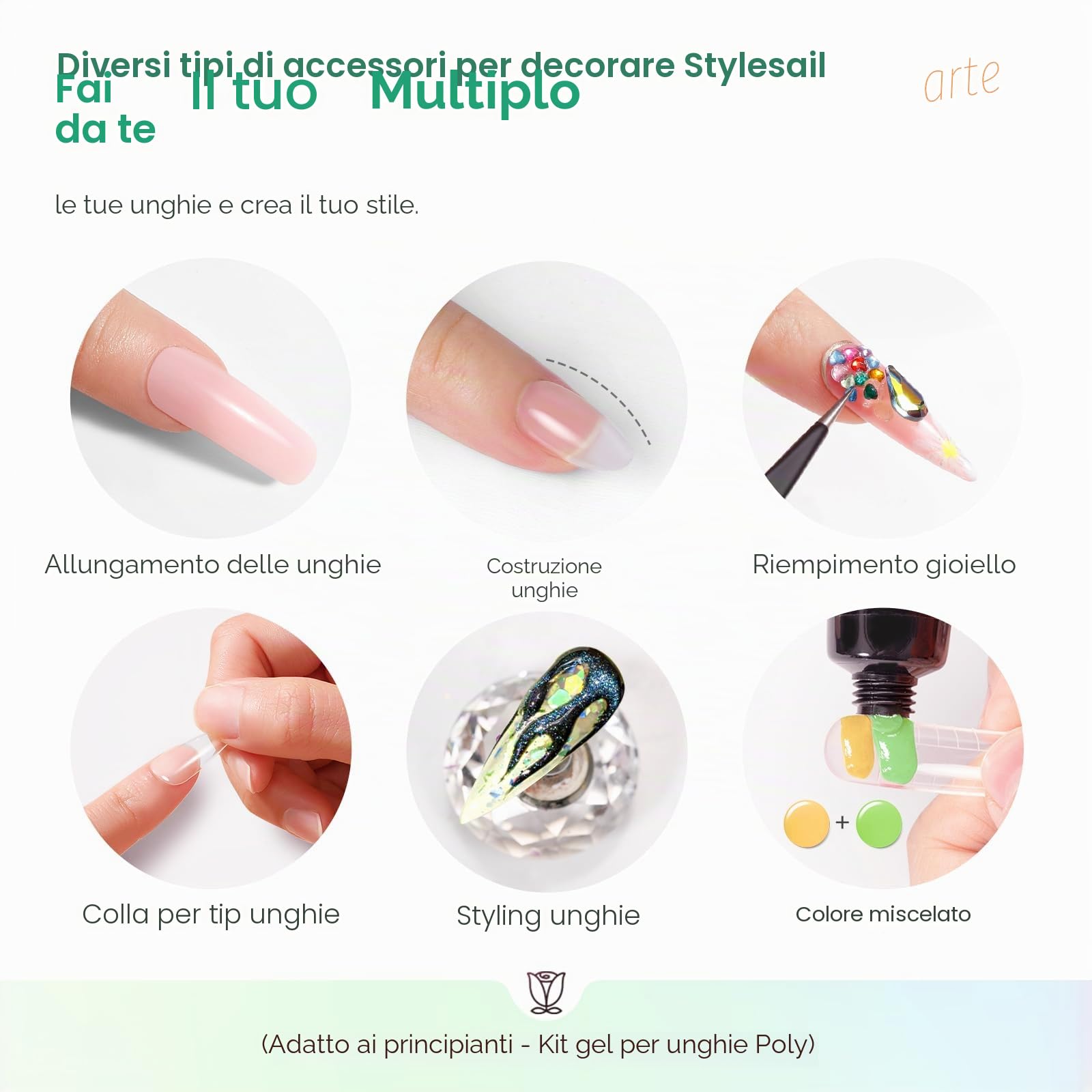 ROSALIND Gel Unghie Ricostruzione Kit Completo, 8 Colori Poligel 10ml con Base & Top Coat, Lampada UV e Strumenti, per Fai Da Te a Casa, Professionale Salone, Kit Unghie Gel Nail Art