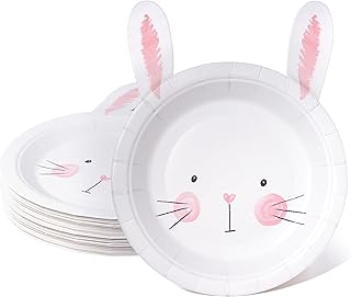 Cheerland Bunny Birthday Decoration Paper Plate for Easter Rabbit Party Decorations Pink Gender Reveal Party Decorations Baby Shower Some Bunny is One Spring Funny Garden Tea Party Supplies Pack of 24