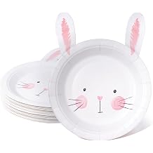 Cheerland Easter Bunny Paper Plates for Rabbit Birthday Decorations Pink Easter Party Decorations Some Bunny is One Spring Funny Garden Tea Party Supplies Pack of 24