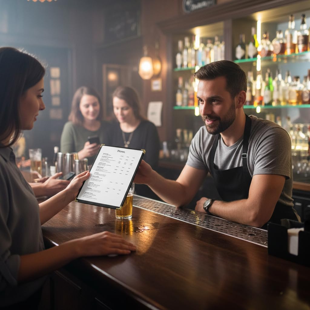Paquete de 25 cubiertas de menú de 8.5 x 11 pulgadas, 2 soportes de menú de carga superior de una sola página, cubiertas de vinilo transparente para menú de restaurante con bordes de doble costura