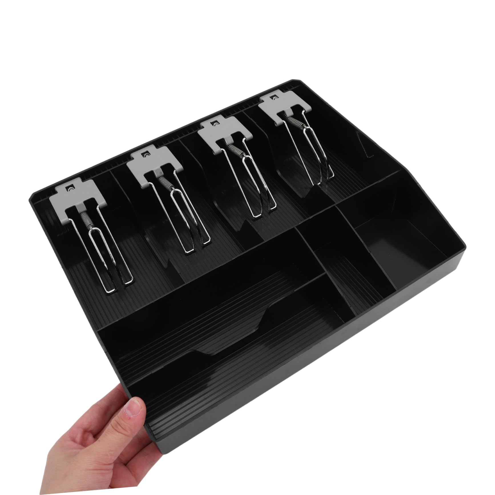 Kassenbox Sowie Clip Kassenschublade Schwarz aus Abs und Metall mit Mehreren Fächern mit Drei Münz und Drei Scheinfächern für Kleinunternehmen Geeignet für Geschäfte
