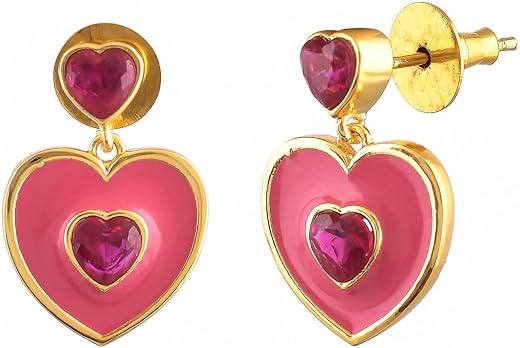 Voylla Valentines Day Pink Heart Drop Earrings For Women Romantic Love Earrings Valentine Gift For Girlfriend Wife Anniver...