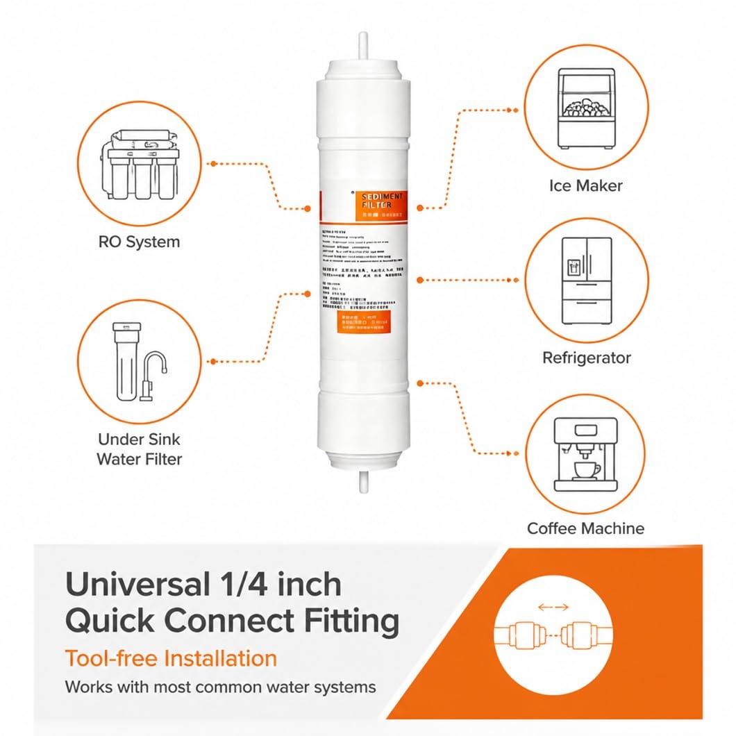 4 Unidades Filtro Sedimentos Polipropileno 11x2.5",diseño Varilla Recta Ajuste Rápido 1/4",para Sistemas Ósmosis Inversa Toda Casa,sistemas Purificación Y Máquinas Hielo(1/4 Inch Fitting)