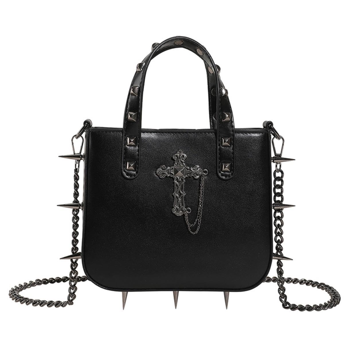 Ro Rox Spiked & Studded Cross Bag Gothic Punk Chain Handbag with Spikes & Studs