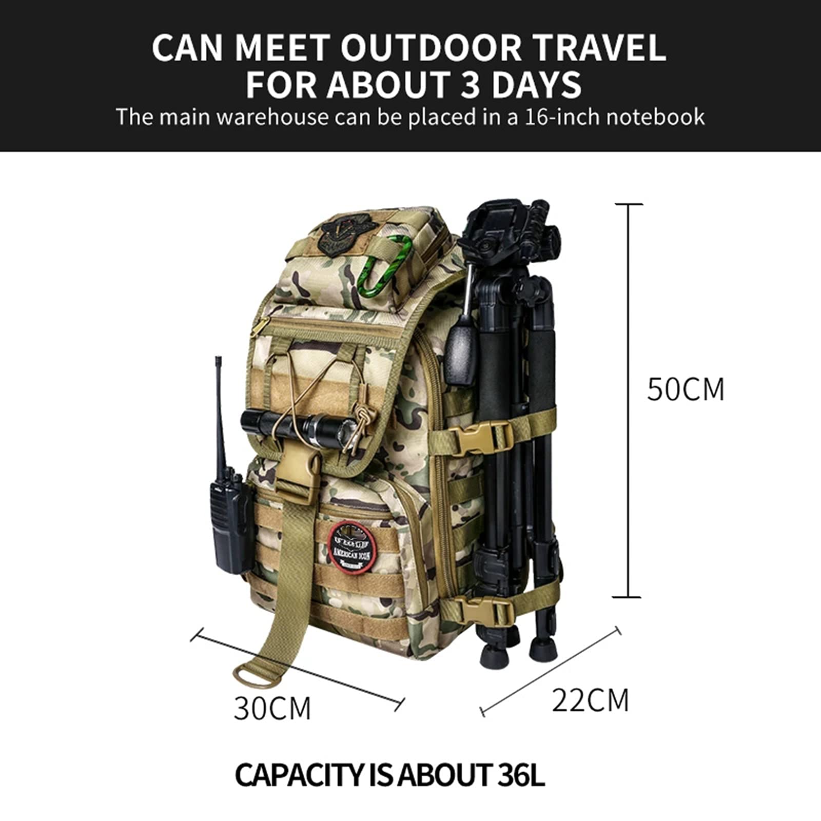 Plecak taktyczny 40L Torba wojskowa Plecak myśliwski Lekkie męskie plecaki górskie, Duży plecak Molle Torba szturmowa na Camping Piesze wycieczki Trekking,Army green