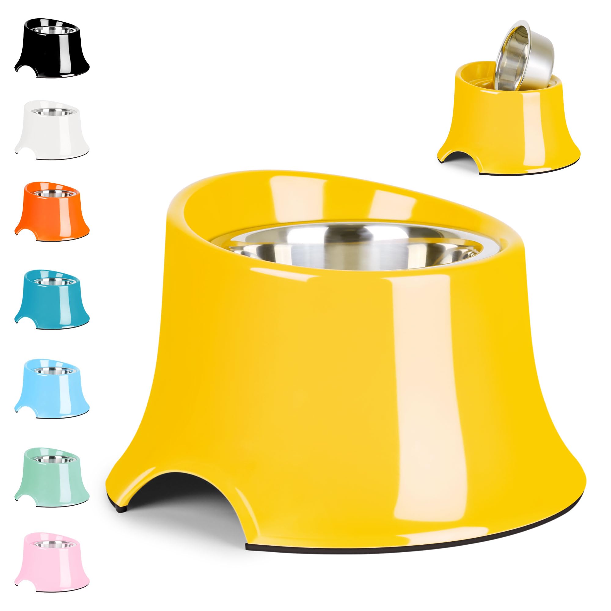Petvillage Elevated Dog Bowls, [Prevention of Vertebrae Disease] Non-Slip Dog Bowl with Stainless Steel Bowl, High Capacity Dog Food Bowls, Dog Bowls for Large Medium Size Dogs L/3 Cup Yellow