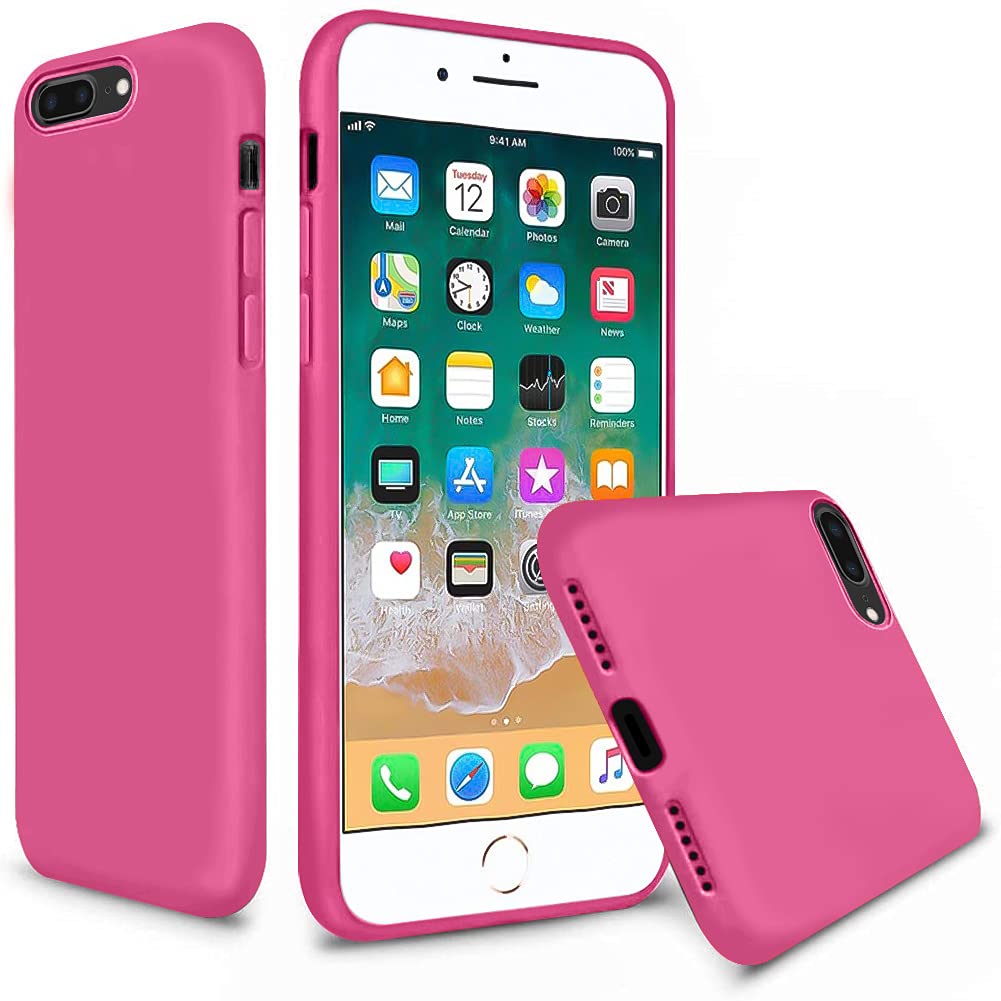 Vooii for iPhone 8 Plus Case, iPhone 7 Plus Case, Soft Silicone Gel Rubber Bumper Case Microfiber Lining Hard Shell Shockproof Full-Body Protective Case Cover for iPhone 7 Plus /8 Plus - Pitaya