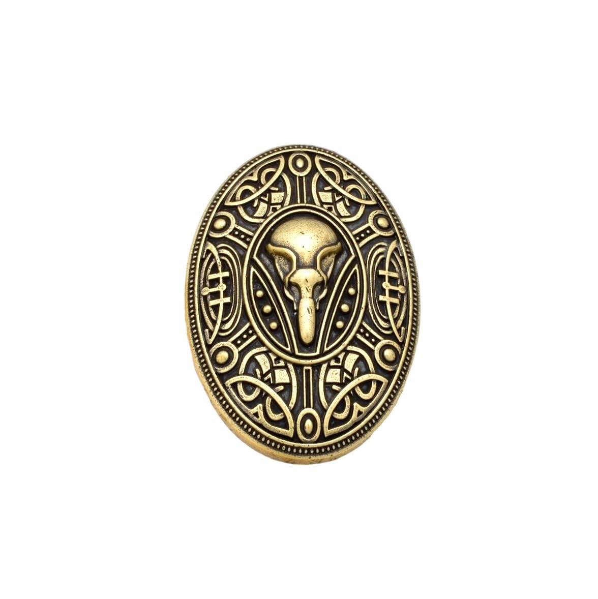 Patch Nation Gold Raven Skull Viking Norse Medieval Amulet Celtic Rune Silver Metal Pin Brooch Badge (Gold)