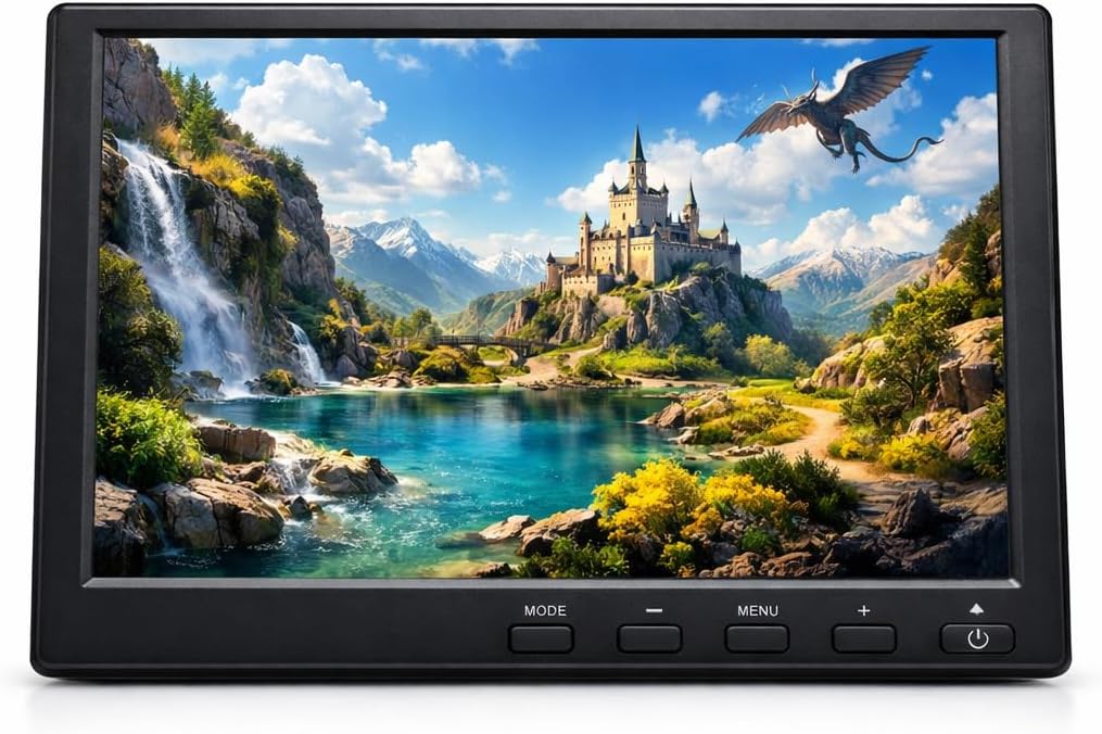 Cocar 10.1 Inch Portable Gaming Monitor 1280x800 HD IPS Screen with HDMI VGA AV USB Inputs, MP5 Media Player, Built-in Speaker, 60Hz, Compatible with PS4 Xbox PC and Car Backup System