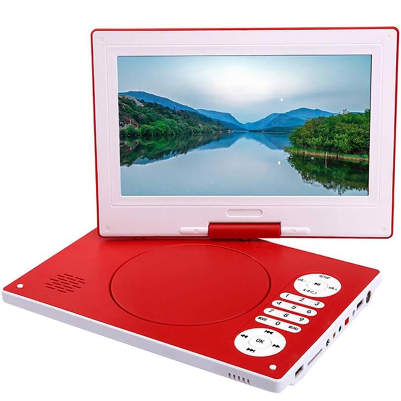 Przenośny odtwarzacz DVD 14 cali z obrotowym ekranem o przekątnej 10,1 cala, supercienkie odtwarzacze gier telewizyjnych HD, obsługa słuchawek/karty SD/USB/wejścia AV/wyjścia AV, czerwony