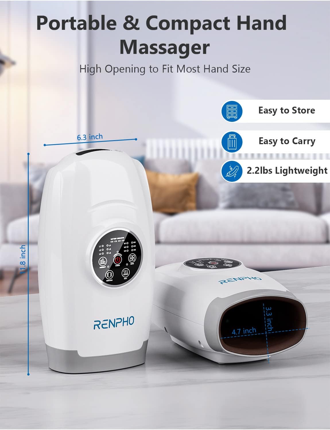 RENPHO Hand Massager with Heat, Electric Hand Machine Massager for Arthritis and Carpal Tunnel, 6 Levels of Compression Massage and Intensity for Wrist, Palm, Numbness, Finger Pain Soreness Relief