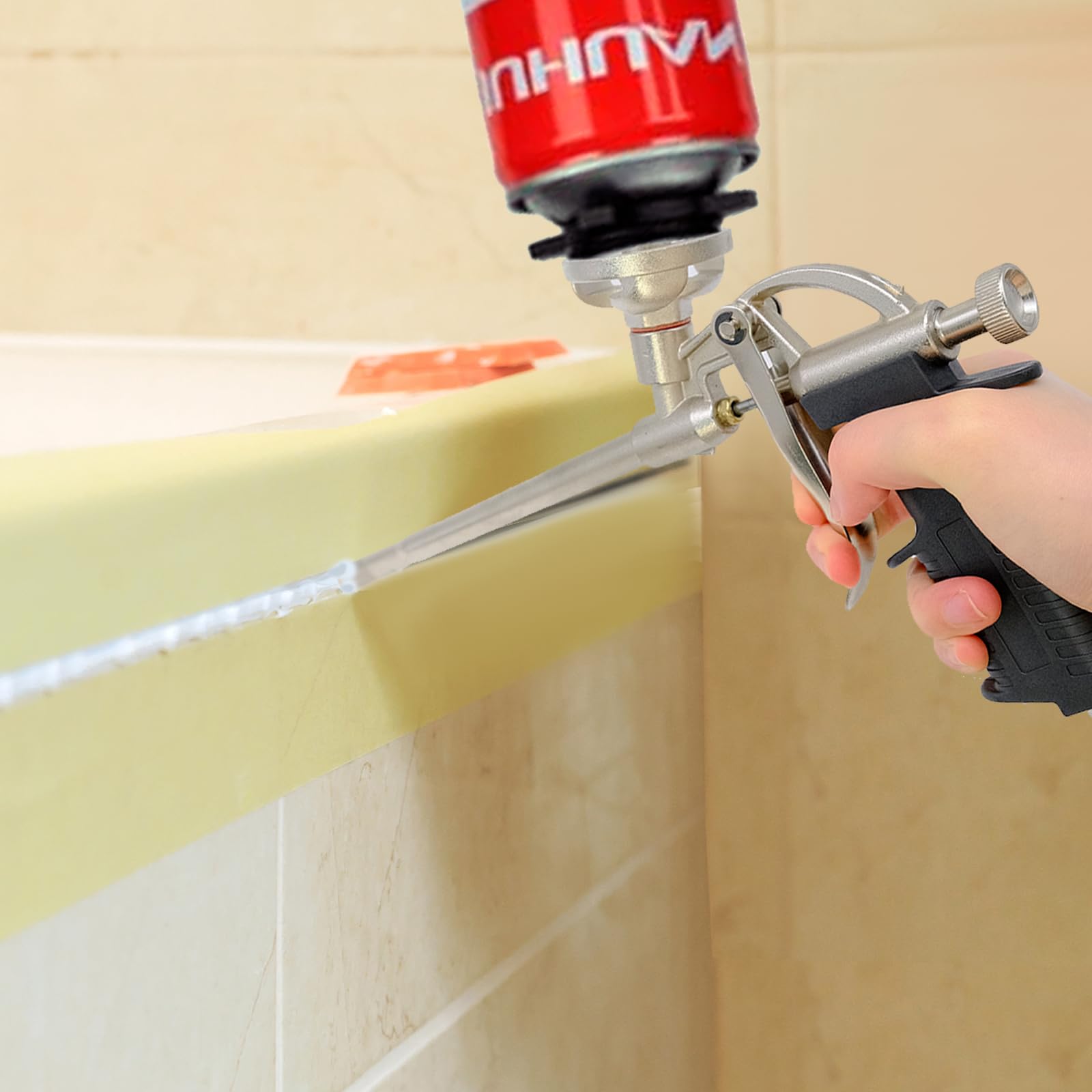 Pistola per Schiuma Poliuretanica Professionale, Pistola Schiuma Poliuretanica per Espansa e Poliuretano Espanso, Metallo Dosatrice Foam Gun Portatile per Spray Isolante Riempitiva Sigillatura