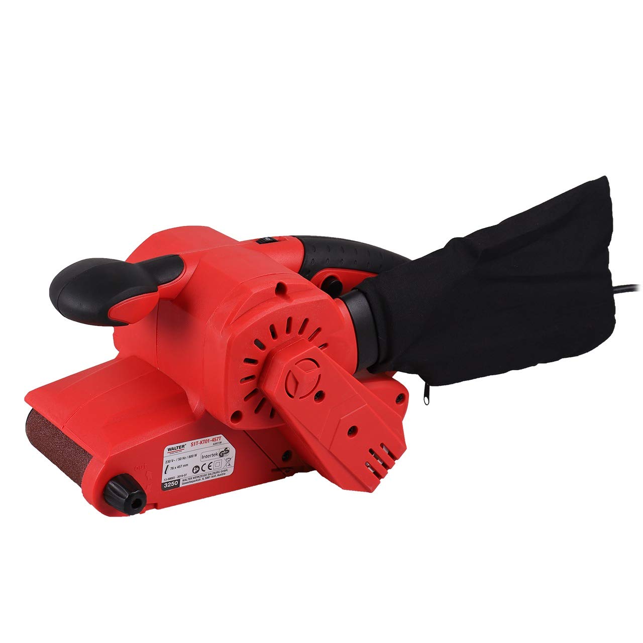 WALTER Bandschleifer 800 W, 1 Absaugabdapter, inkl. Staubsack, Schleifband 76 x 457 mm, Bandgeschwindigkeit: 0–380 m/min, werkzeugloser Schleifbandwechsel