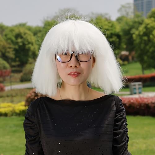Miniatura 2 de ColorGround Peluca corta blanca para cosplay con gafas para Halloween