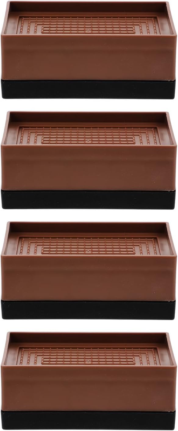 4pcs Non-Slip Furniture Elevators Brown 11.5x6x4cm | Plastic and Tpu Build, Chairs and Fridge Use, Height Increase Reduced Vibration, Furniture and Floor Protection