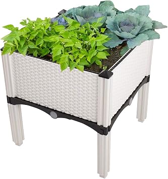 Modern Home Raised Planter Kit - Stackable Modular Flower/Garden Bed Kit - Stacking Brown/White Planter Sets for Home, Restaurant, Office, Garden White