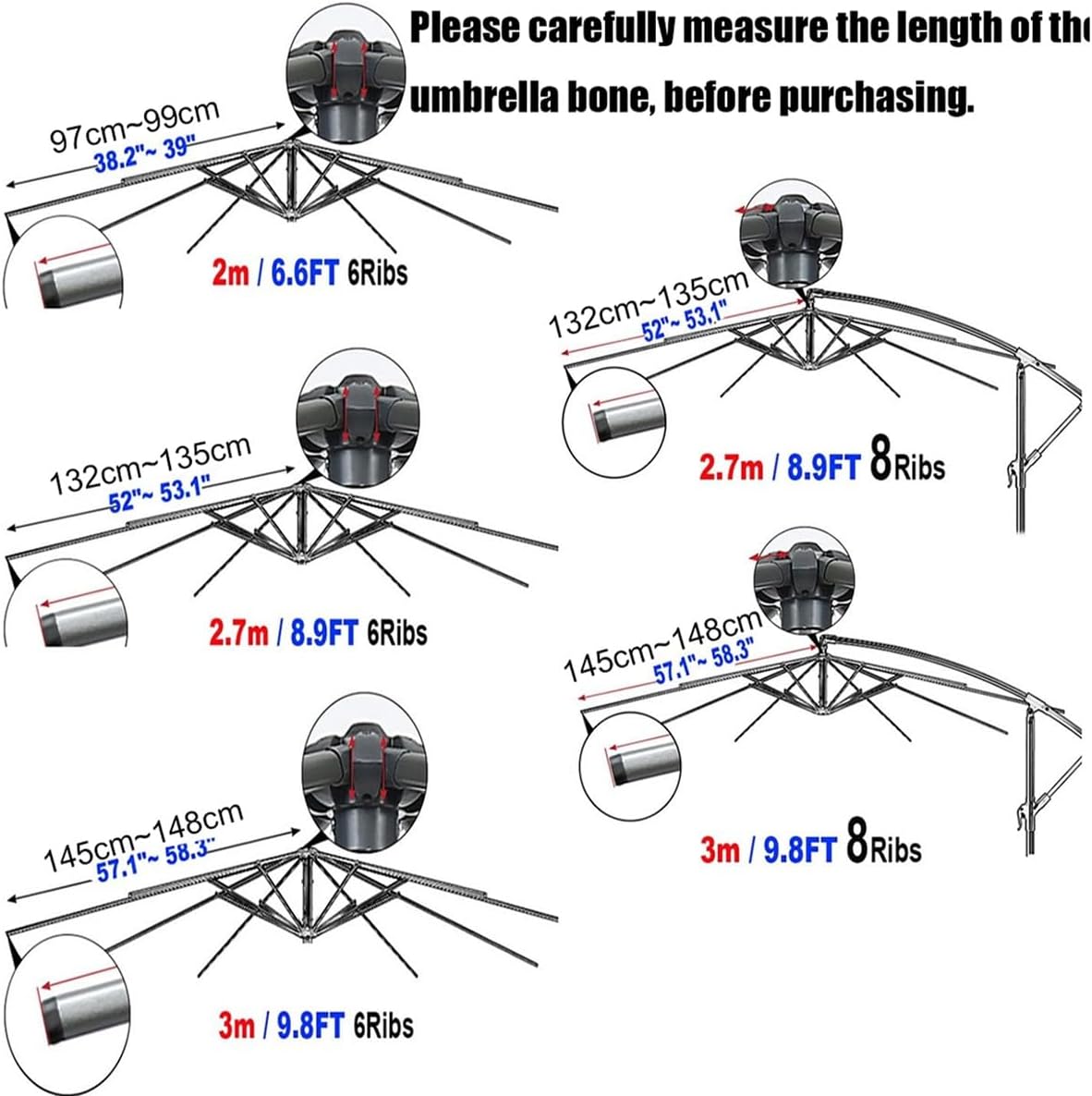 Extra-large Fade Resistant Outdoor Umbrella Canopy Replacement - 6.56-13.1 Ft Top Cover For Patio, Deck, Pool & Backyard (fits 6-8 Ribs)